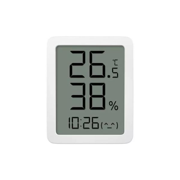 Digitale thermometer en hygrometer met temperatuur van 26,5°C, luchtvochtigheid 38%, en tijdsaanduiding 10:26.