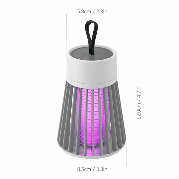Elektrische muggenlamp, paars licht, compact formaat 12 x 5,8 cm, effectief tegen insecten, ideaal voor binnengebruik.