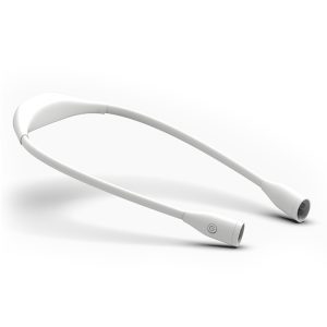 Wit LED-leeslampje met flexibele armen tegen een witte achtergrond, ideaal voor comfortabel lezen in bed of onderweg.