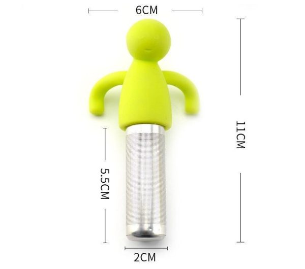 Groene thee-ei met siliconen poppetje en roestvrijstalen filter, 11x6cm. Handig voor losse thee.