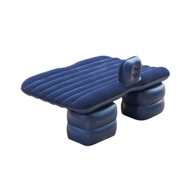 Opblaasbaar luchtbed voor auto achterbank, blauw, comfortabel en praktisch voor reizen en kamperen.