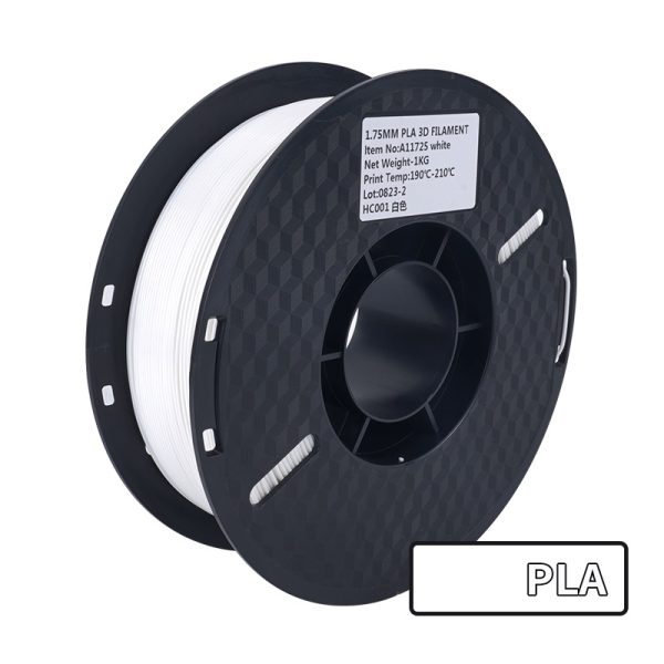 Wit PLA 3D printer filament op spoel, 1.75mm dik, 1kg gewicht. Geschikt voor printtemperaturen van 190-210°C.
