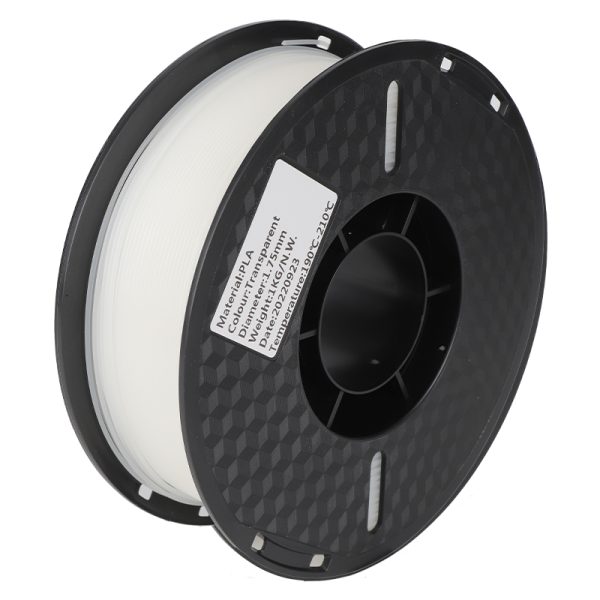 Transparante 3D-printer PLA-filament rol, diameter 1.75mm, gewicht 1KG, geschikt voor diverse printtoepassingen.