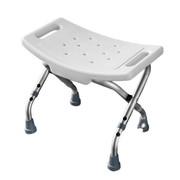 Douchestoel met antislip poten en handgrepen voor veiligheid en comfort in de badkamer.
