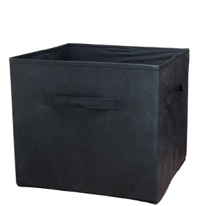 Zwarte opvouwbare opbergdoos met handvatten voor organisatie en gemak in elk interieur.