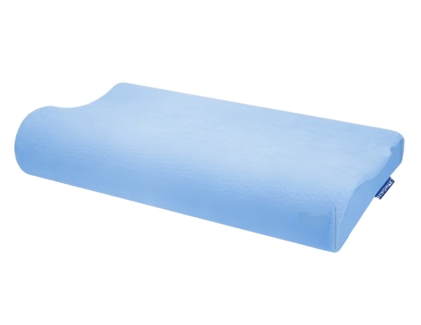 Blauw ergonomisch hoofdkussen voor comfortabele slaaphouding en nekondersteuning. Perfect voor een goede nachtrust.