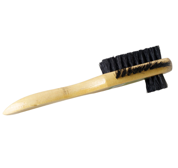 Houten schoenborstel met zwarte borstelharen voor effectieve en duurzame schoenverzorging.