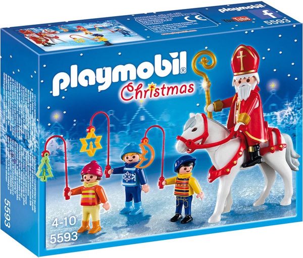 Playmobil kerstset met figuren van Sinterklaas op paard en kinderen met lantaarns. Perfect speelgoed voor de feestdagen.
