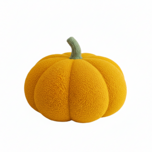 Oranje pompoen met groene steel, textuur als suède. Herfstdecoratie en inspiratie voor Halloween en herfstfeesten.