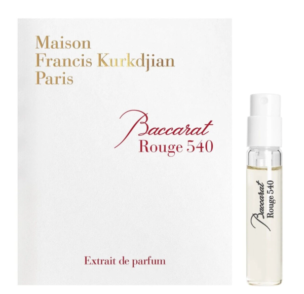 Maison Francis Kurkdjian Baccarat Rouge 540 parfum sampleflesje en verpakking, luxe geur voor verfijnde smaak.