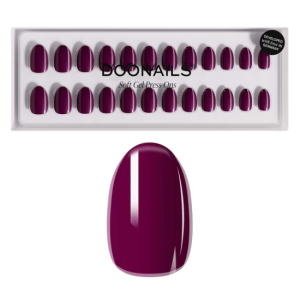Alt-tekst: Doonails zachte gel press-on nagels in diep paarse kleur, verpakt in een handige doos met diverse maten.