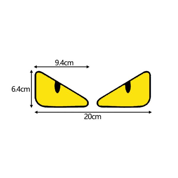 Gele, boze ogen sticker van 20x6,4cm, perfect voor auto- of motoraccessoires.