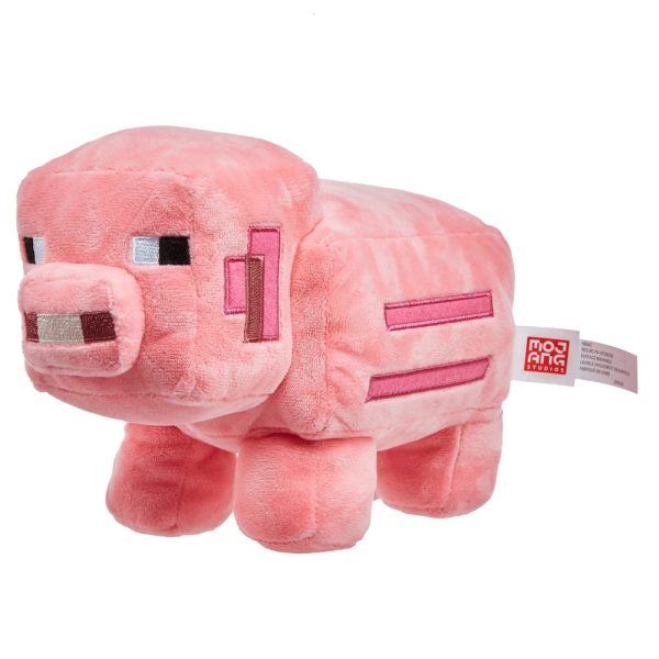 Roze pixelstijl knuffelvarken van Minecraft, gemaakt door Mojang Studios, met grappige blokvormige details.