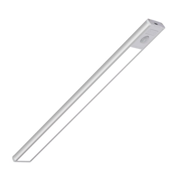 LED-onderbouwlamp met bewegingssensor in strak wit design. Ideaal voor keuken- of kastverlichting. Energiezuinig en modern.