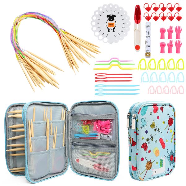 Complete breiset met opbergetui, bamboe breinaalden en accessoires voor beginners en gevorderde breiers.