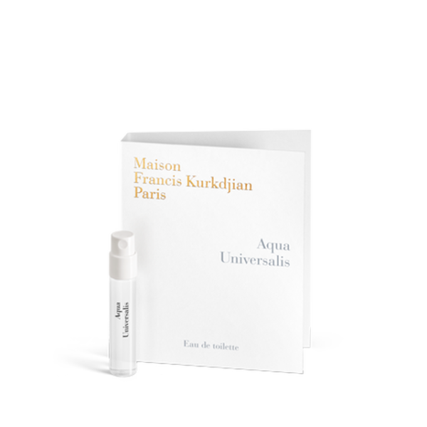 Parfumstaal Maison Francis Kurkdjian Aqua Universalis, sample en verpakking, elegante geur voor dagelijks gebruik.
