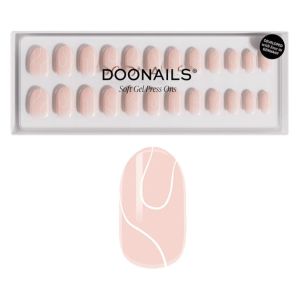 Alt-tekst: Doonails Soft Gel Press Ons in nude tint met elegante lijnpatronen voor een stijlvolle manicure.