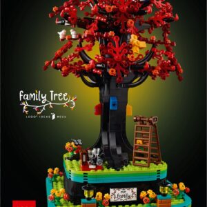 LEGO Familieboom set 21346, kleurrijke bouwset met rode bladeren en accessoires, 1040 stuks, voor volwassenen.