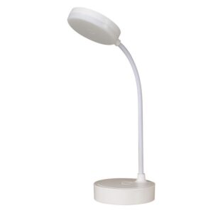 Witte LED tafellamp met flexibele hals, modern design voor lees- en bureausfeer.
