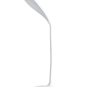 Moderne witte LED-bureaulamp met gebogen ontwerp voor stijlvolle en energiezuinige verlichting in kantoren of thuis.