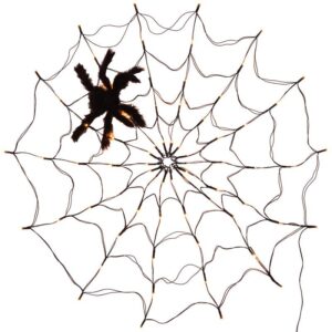 Decoratieve spinnenweb met nep spin, perfect voor Halloween sfeer en decoratie. Realistische details, ideaal voor feestjes.