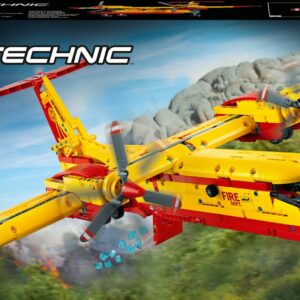 LEGO Technic brandweer vliegtuig modelnummer 42152 in kleurrijke omgeving, geschikt voor bouwers vanaf 10 jaar.