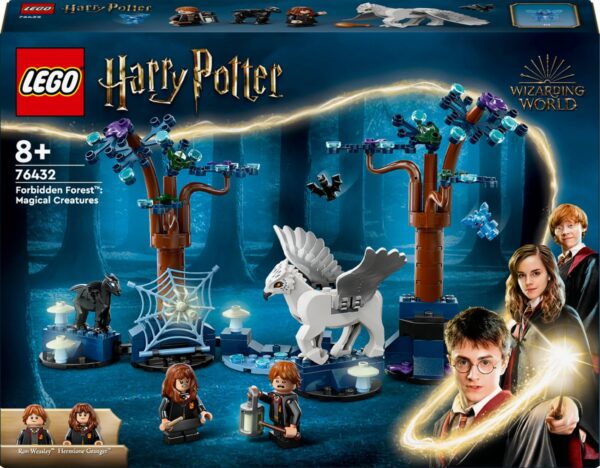 LEGO Harry Potter set 76432: Verboden Bos met magische wezens, inclusief figuren en bomen in een mysterieuze bosomgeving.