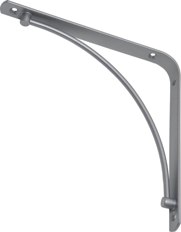Metalen plankdrager met gebogen ontwerp voor stevige wandmontage, ideaal voor thuis of kantoor.