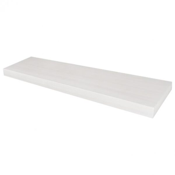 Witte zwevende wandplank van hout, minimalistisch design voor moderne interieurs en opslagoplossingen.
