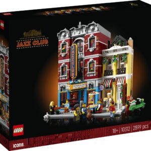 LEGO Jazz Club set 10312 met gedetailleerde gebouwen en minifiguren uit de Modular Buildings Collection, 18+ constructie.