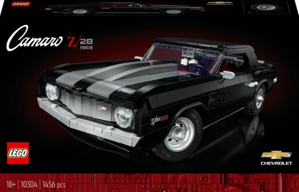 LEGO Chevrolet Camaro Z28 1969 model, klassieke auto, bouwset voor volwassenen, 1456 stenen, doos voorzijde.