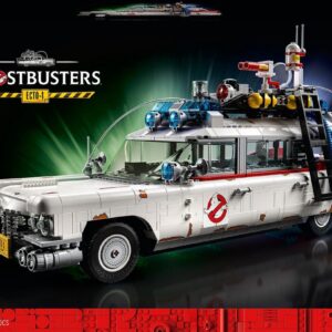LEGO Ghostbusters Ecto-1 auto set 10274 voor volwassenen, 2352 stukjes, detailfoto van model met iconisch logo.