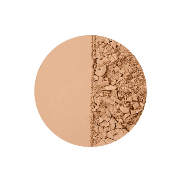 Tweekleurig gezichtspoeder: links glad, rechts gebroken textuur, voor perfecte make-up en afwerking.