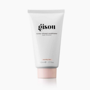 Gisou honey infused conditioner, 50ml tube voor gezond haar, op witte achtergrond.