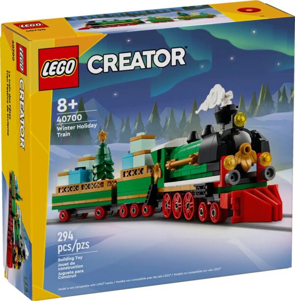 LEGO Creator 40700 Winter Holiday Train bouwset voor kinderen van 8+, feestelijke bouwervaring met 294 stenen.