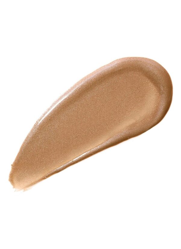 Bronskleurige make-up swatch met glanzende finish op witte achtergrond.