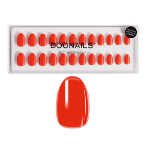 Alt-tekst: Doonails soft gel press ons in felrode kleur, inclusief diverse maten voor perfect aangebrachte nagels.