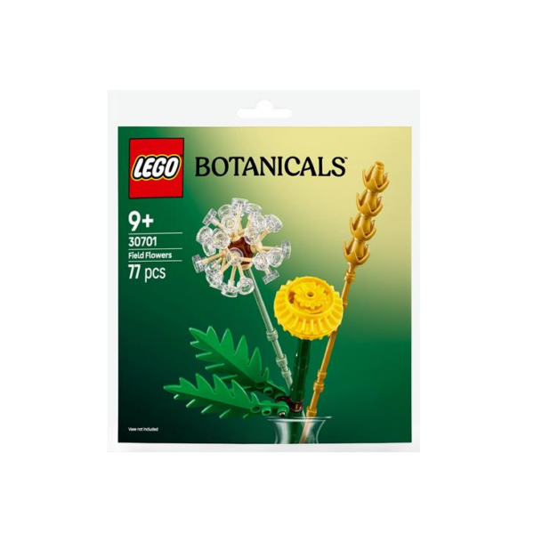 LEGO Botanicals veldbloemen set, 77 stuks, geschikt voor 9+, kleurrijke bouwstenen voor creatief spelen en decoratie.