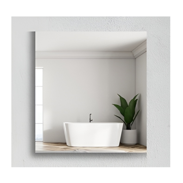 Moderne badkamer met vrijstaand bad en groene plant, minimalistisch design.