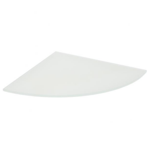 Wit glazen kwartronde plank, ideaal voor hoekschappen in badkamer of keuken.