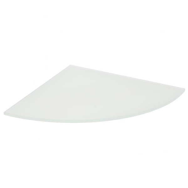 Wit glazen kwartronde plank, ideaal voor hoekschappen in badkamer of keuken.