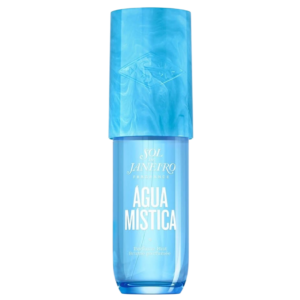 Blauwe flacon Sol de Janeiro ÁGUA MÍSTICA parfum mist, voor een frisse geurervaring.