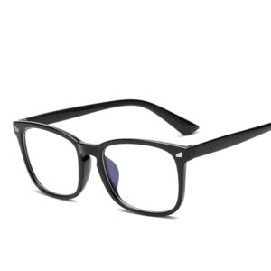 Zwarte vierkante bril met blauwe lichtfilter, stijlvol en modern design voor dagelijks gebruik.