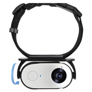 Draagbare camera met verstelbare riem en lens, geschikt voor handsfree filmen en fotografie in HD-kwaliteit.