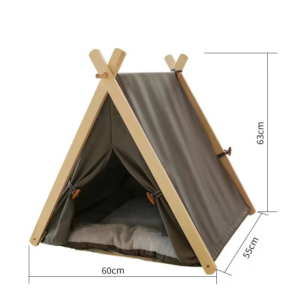 Kleine driekhoekige speeltent voor kinderen, 60x55x63 cm, met houten frame en groen doek. Perfect voor binnen spelen.