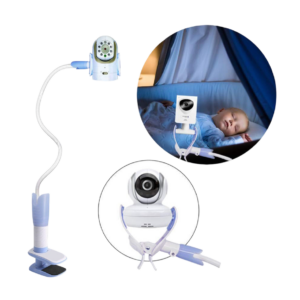 Babyfoon met camera en verstelbare clip voor veilig toezicht op slapende baby in wieg, ideaal voor ouders.