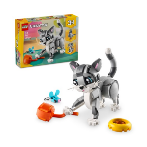 LEGO Creator 3-in-1 bouwset met een kat, muis en accessoires. Ideaal voor kinderen vanaf 8 jaar.