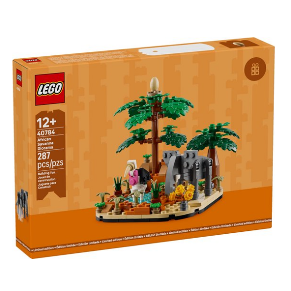 LEGO Afrikaanse Savanne Diorama set 40784 voor 12+, bouwpakket met 287 onderdelen, dieren en bomen.
