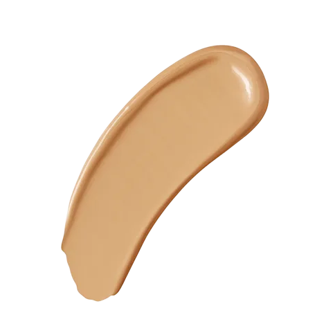 Beige foundation streep op witte achtergrond, geschikt voor make-up en huidtinten.