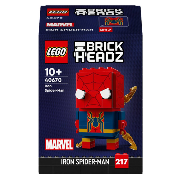 LEGO BrickHeadz van Iron Spider-Man (set 40670) in doos, geschikt voor fans van Marvel vanaf 10 jaar.